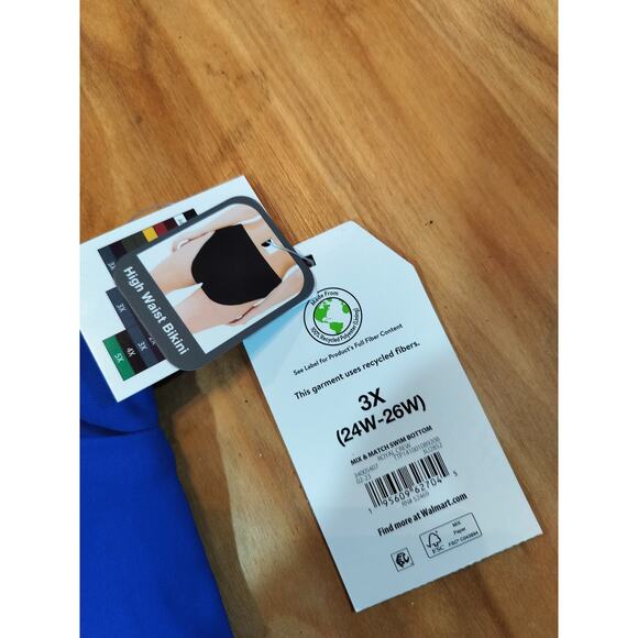 Time and Tru High Waist Bikini Bottom 3X Blue Plus Size Swim Bottom - Picture 4 of 6